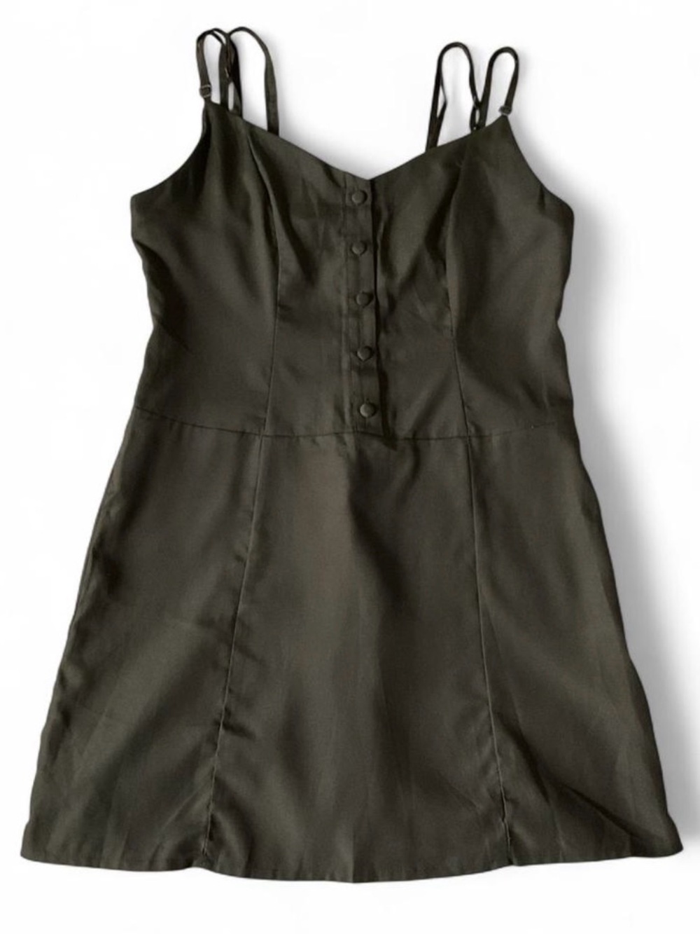 Vintage Y2K BYCORPUS Double Spaghetti-Strap Mini Dress w. Buttons | M | Green